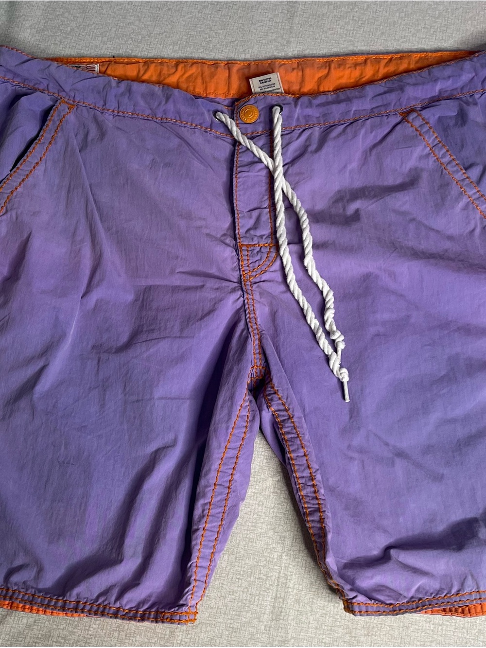 True Religion Purple Board Shorts with Orange Accents - Men’s Size 42